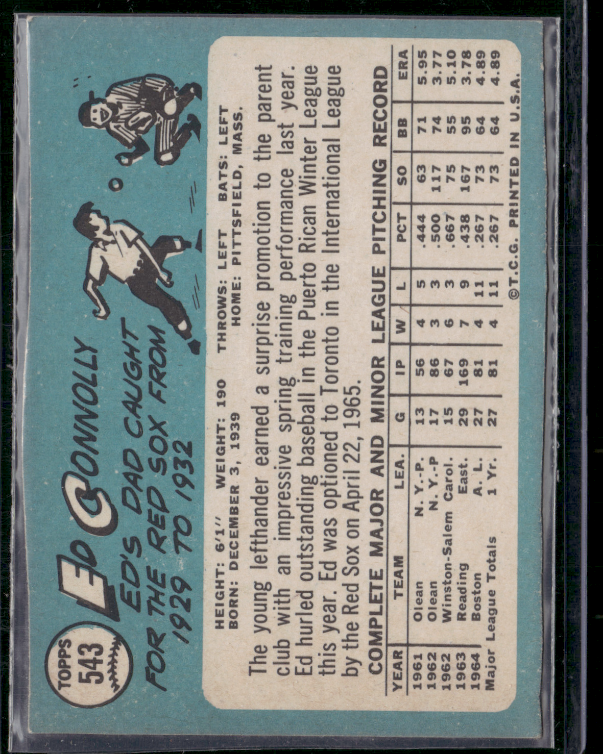 1965 Topps ED CONNOLLY #543 Miscut