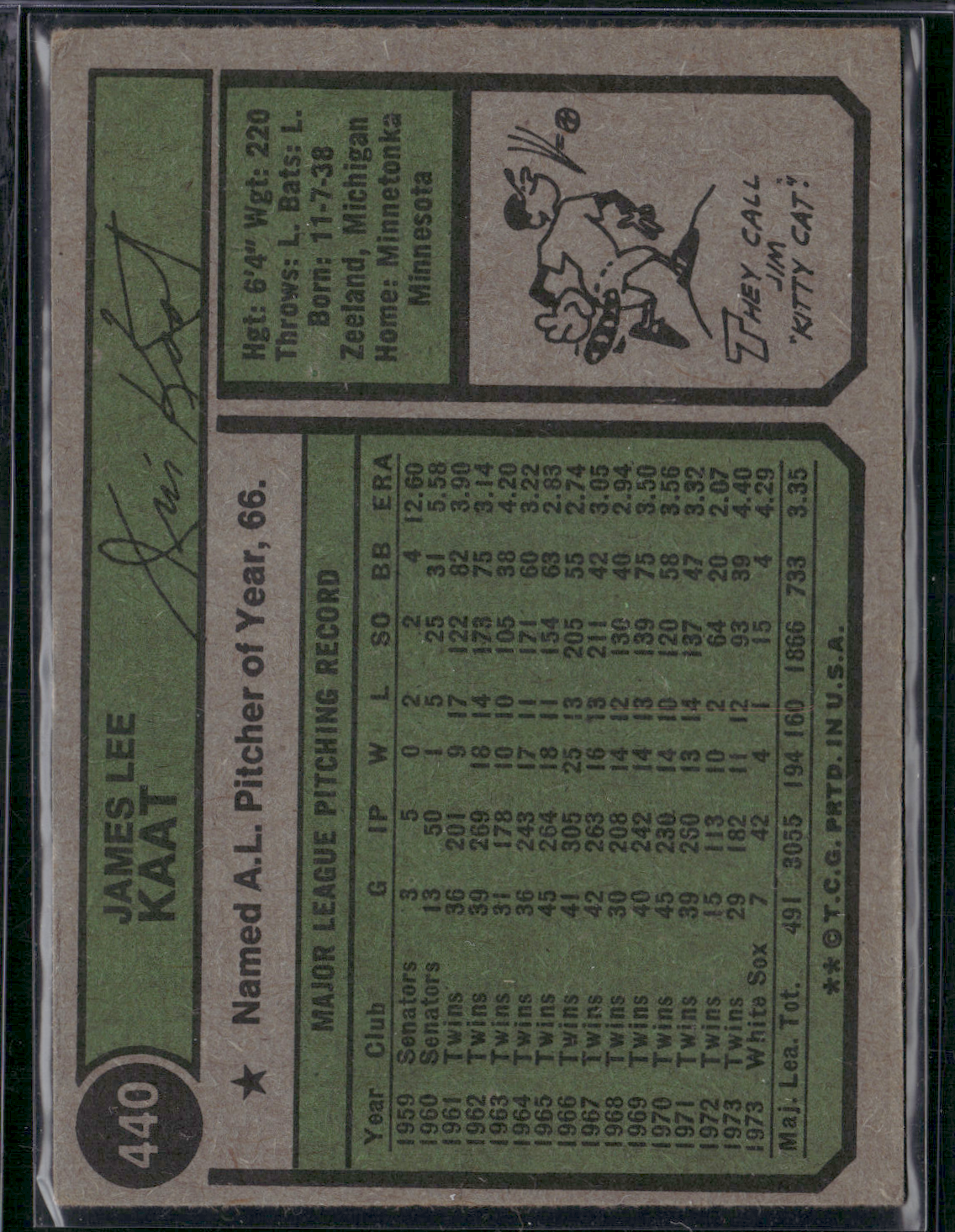 1974 Topps JIM KAAT #440 (VG/EX)
