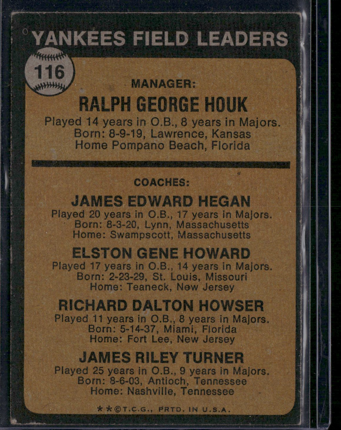 1973 Topps RALPH HOUK #116