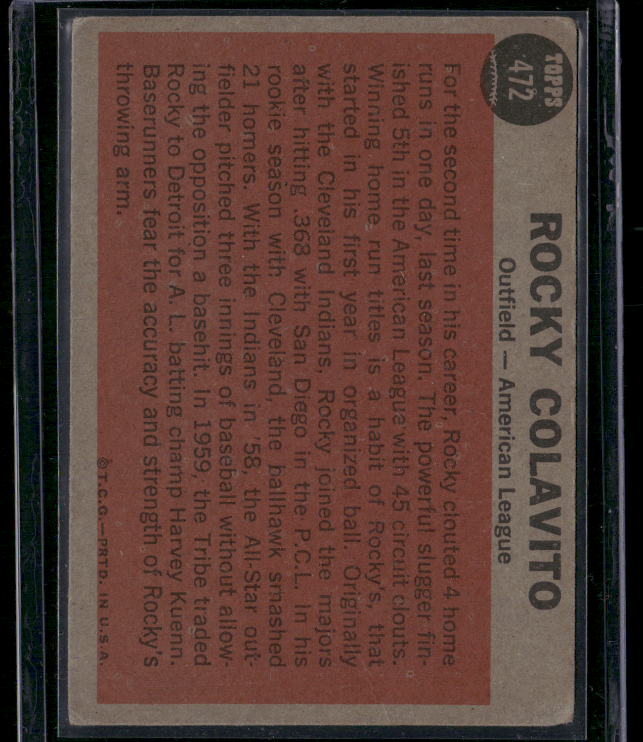 1962 Topps ROCKY COLAVITO #472 ALL Star (Good)