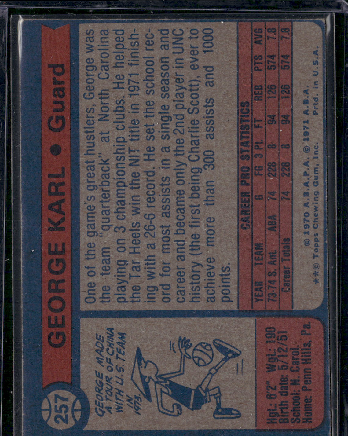 1974 ABA GEORGE KARL #257 (VG)