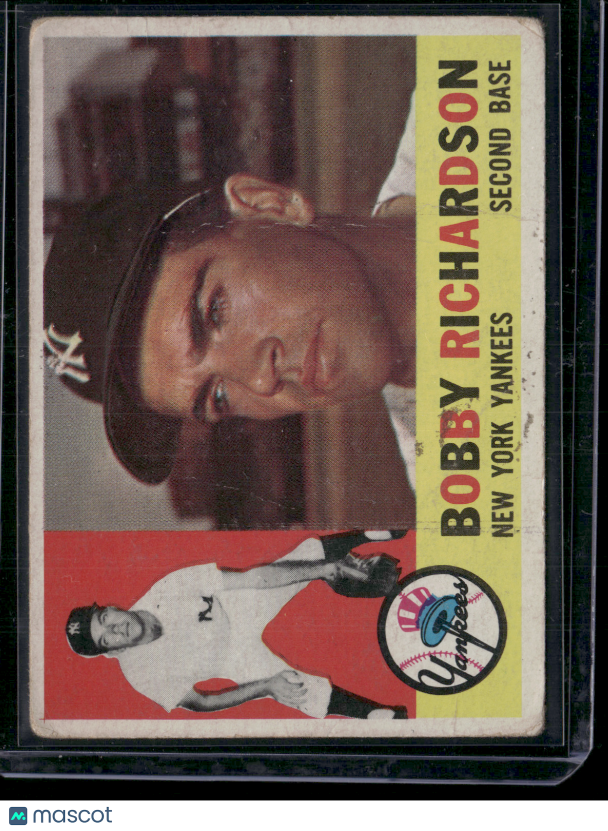 1960 Topps BOBBY RICHARDSON #405 light wax stain Print line Light Wrinkles (VG)