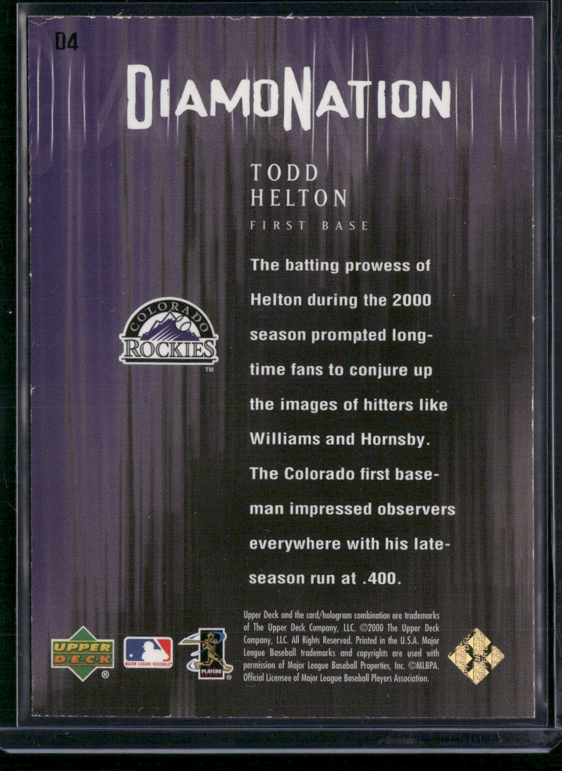 2000 Black Diamond TODD HELTON #D4 Diamonation Top Edge Crush (EX)