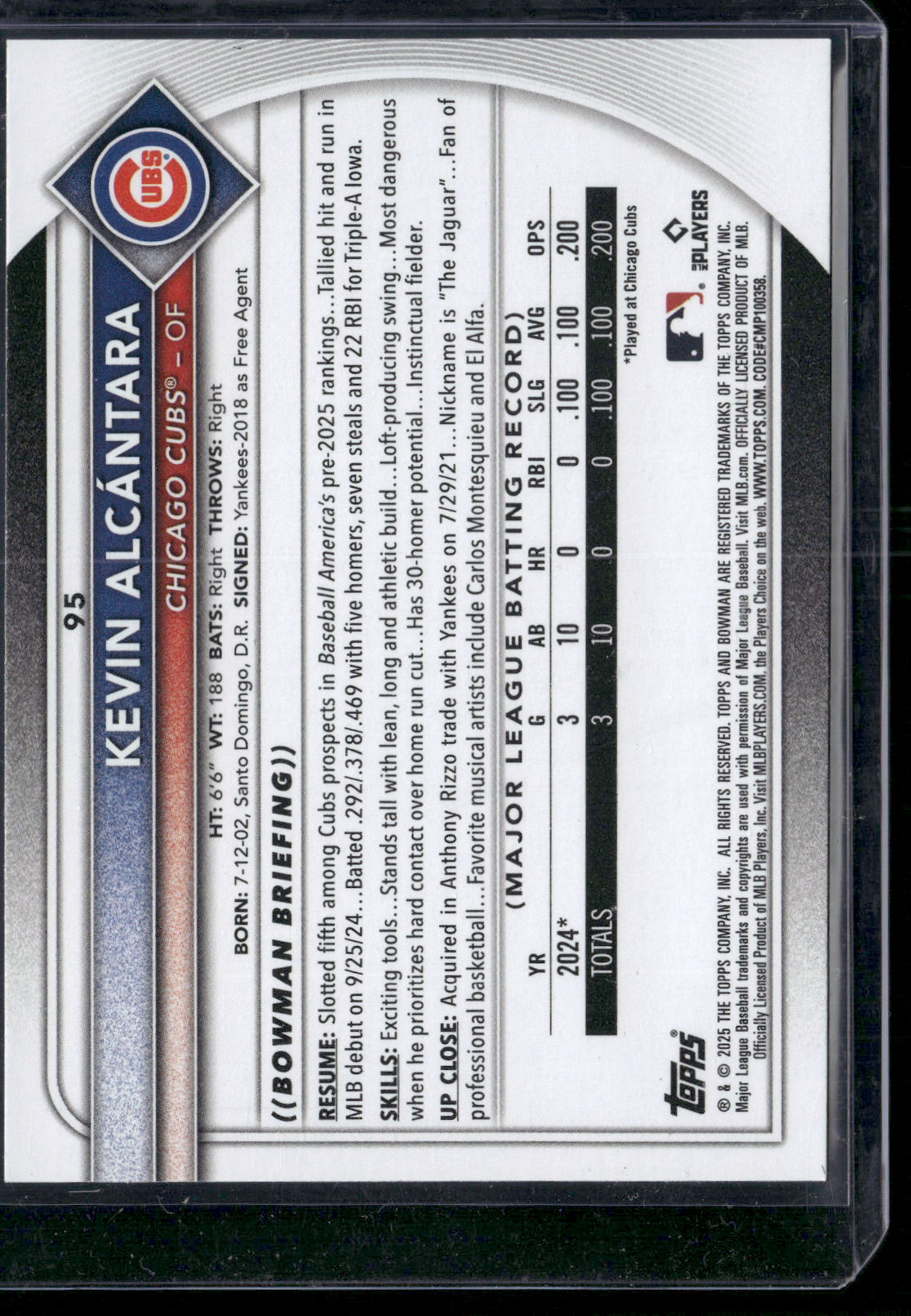 2025 Bowman KEVIN ALCANTARA RC Rookie Card #95