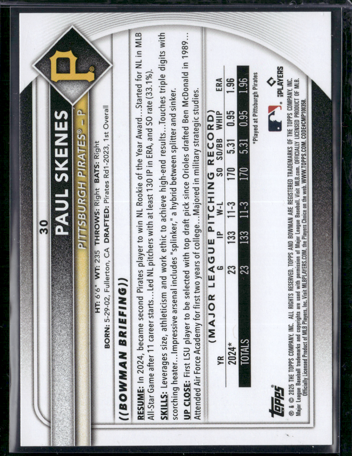 2025 Bowman PAUL SKENES #30