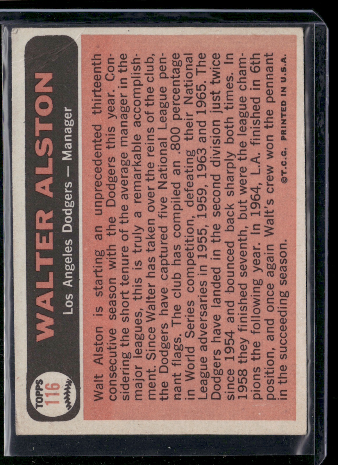 1966 Topps WALT ALSTON #116