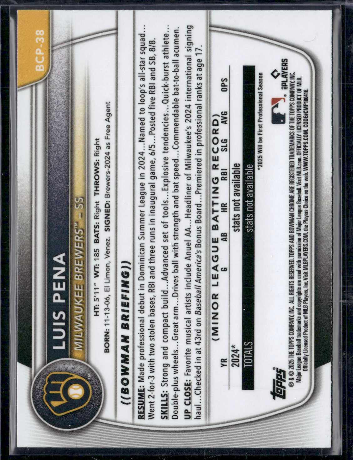 2025 Bowman LUIS PENA #BCP-38 1st Bowman Chrome