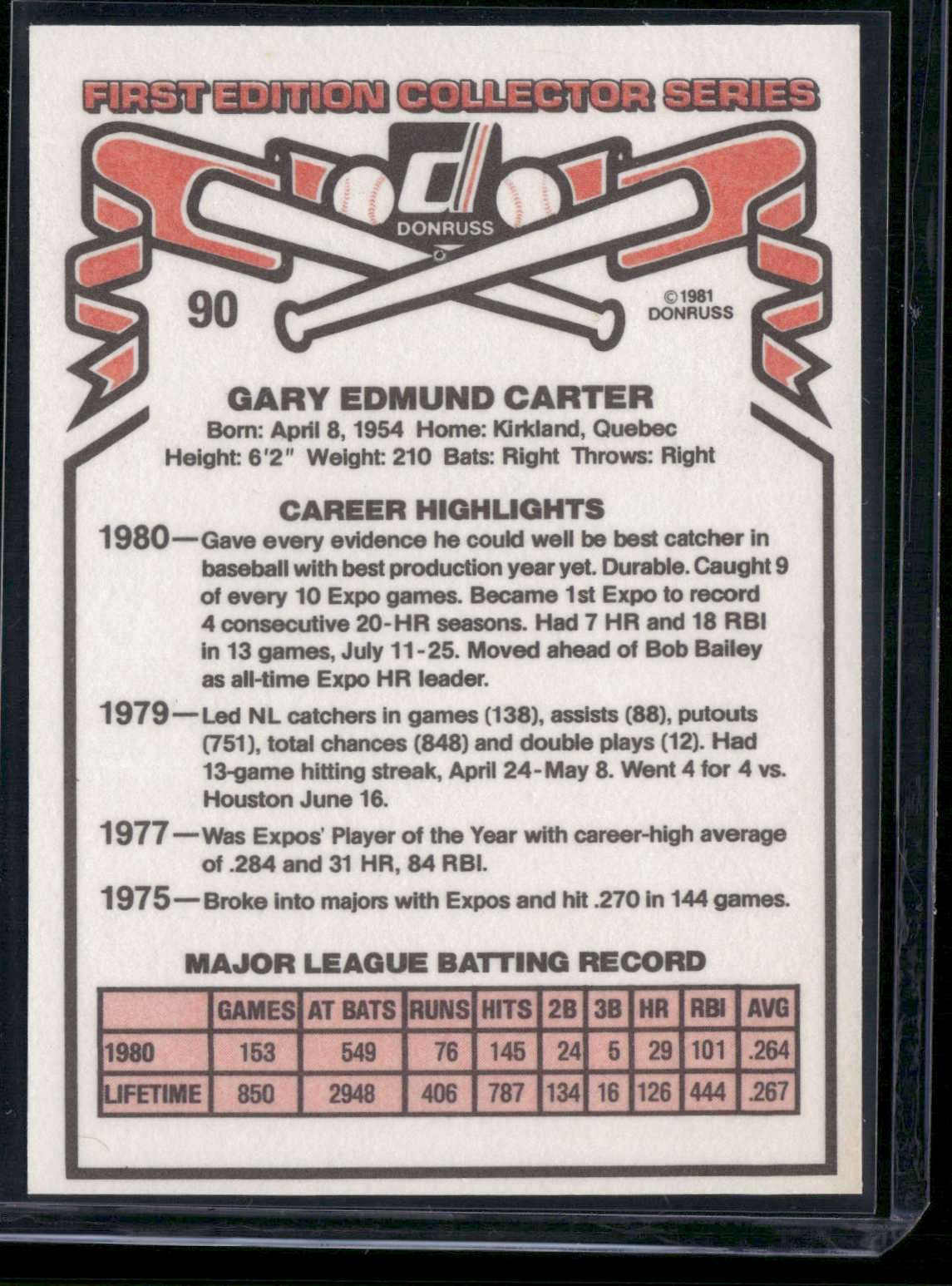 1981 Donruss GARY CARTER #90 (NM)
