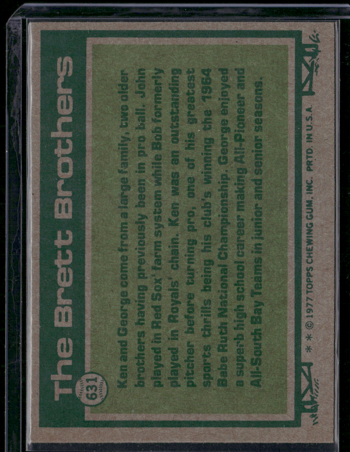 1977 Topps GEORGE BRETT/KEN BRETT #631 Big League Brothers (VG-Surface Dimple)