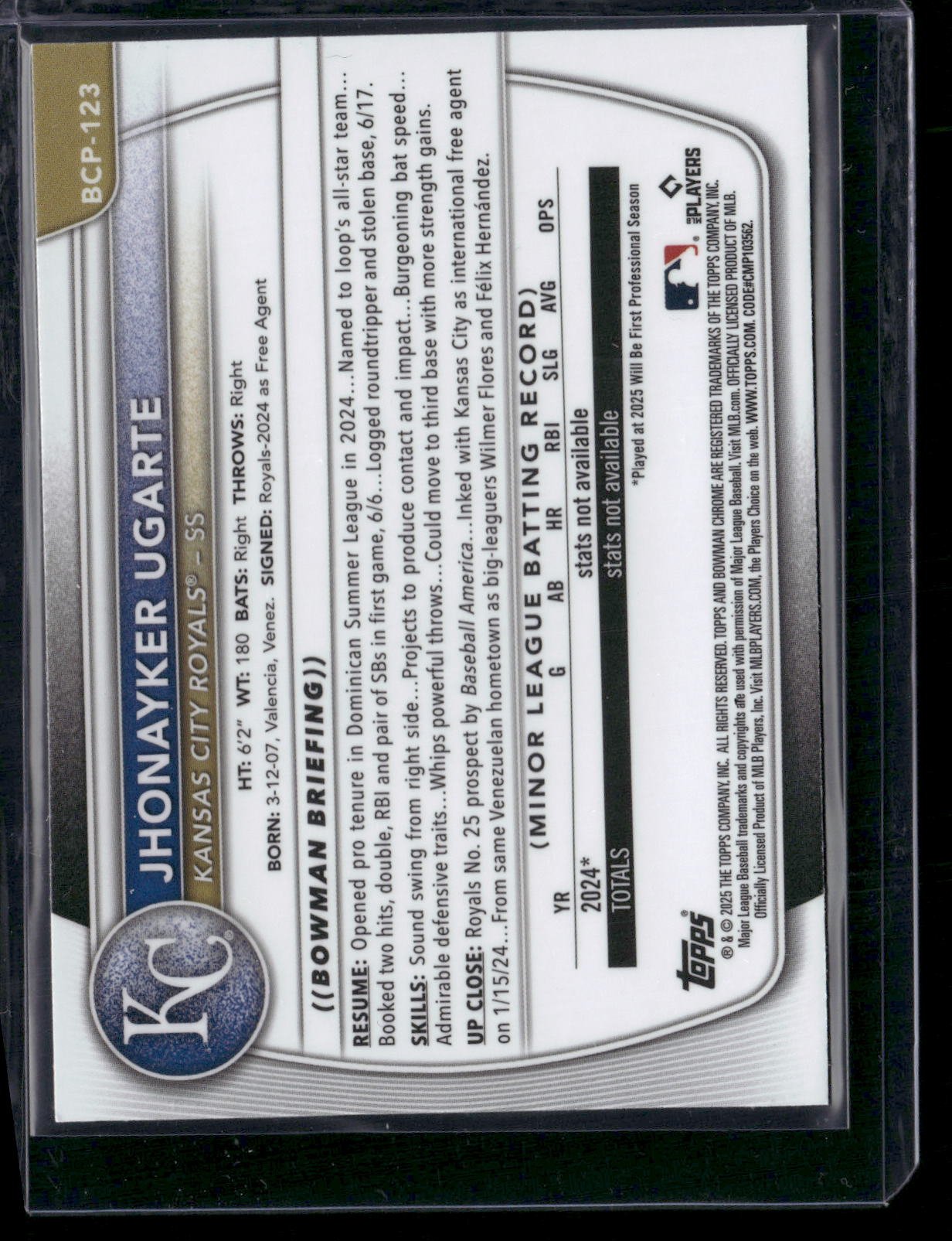 2025 Bowman JHONAYKER UGARTE #BCP-123 Chrome Mojo 1st Bowman