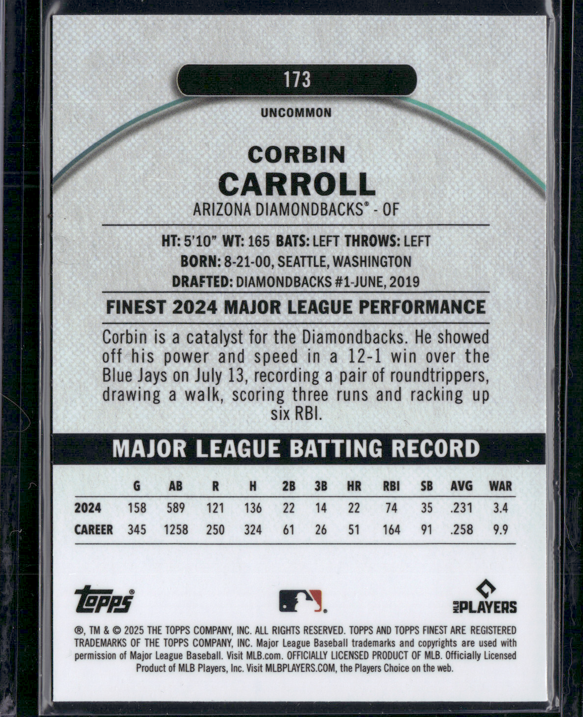 2025 Finest CORBIN CARROLL #173 Uncommon Xfractor