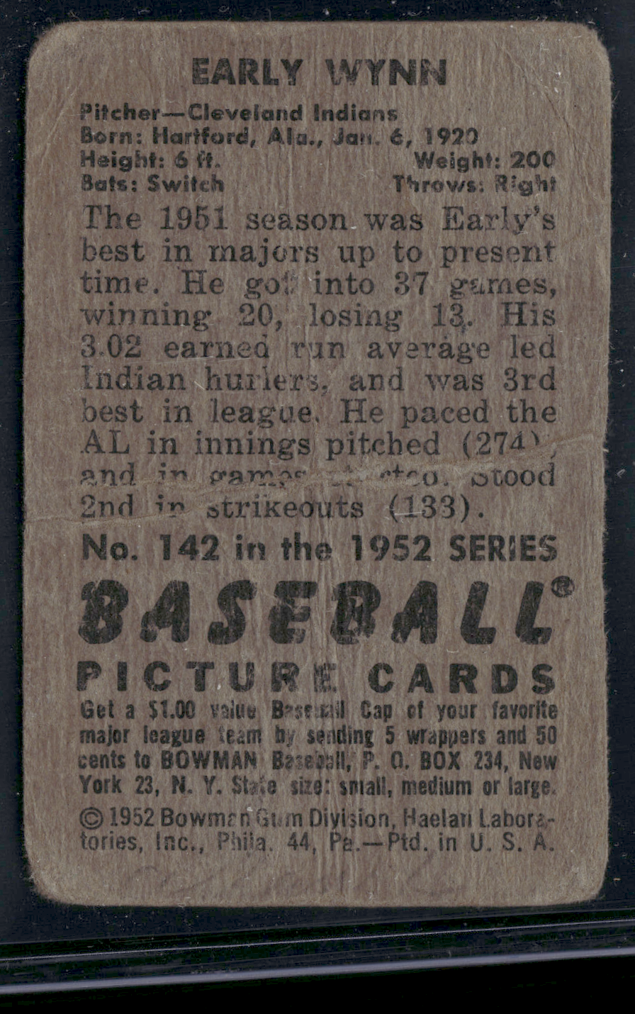 1952 Bowman EARLY WYNN #142 (Fair)