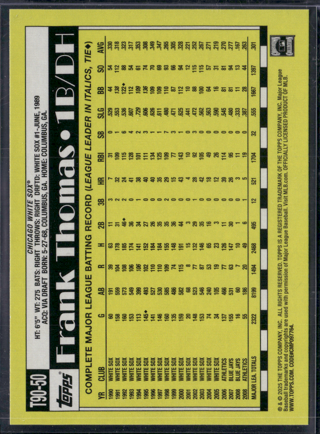 2025 Topps Series 1 FRANK THOMAS #T90-50