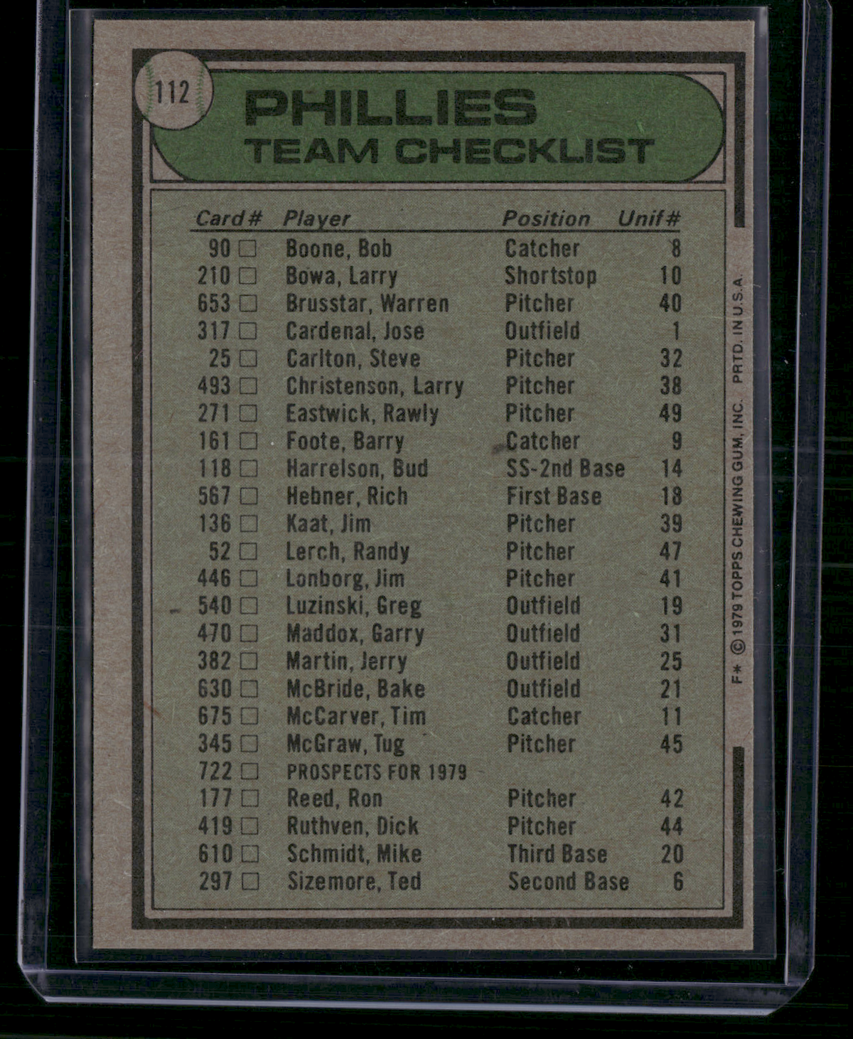 1979 Topps PHILADELPHIA PHILLIES #112 (EX/MT)