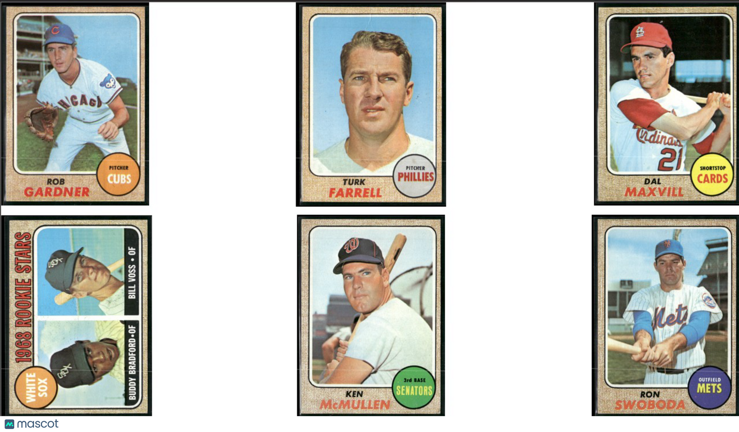1968 Topps 6 ~ CARDLOT Rob Gardner/Ron Swoboda (VG-VG/EX)