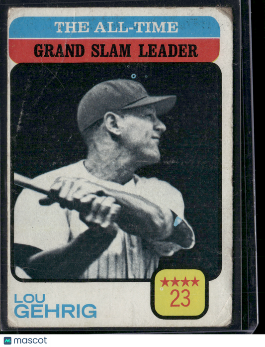1973 Topps LOU GEHRIG #472 All Time Grand Slam Leader Wrinkles Crease (Good)