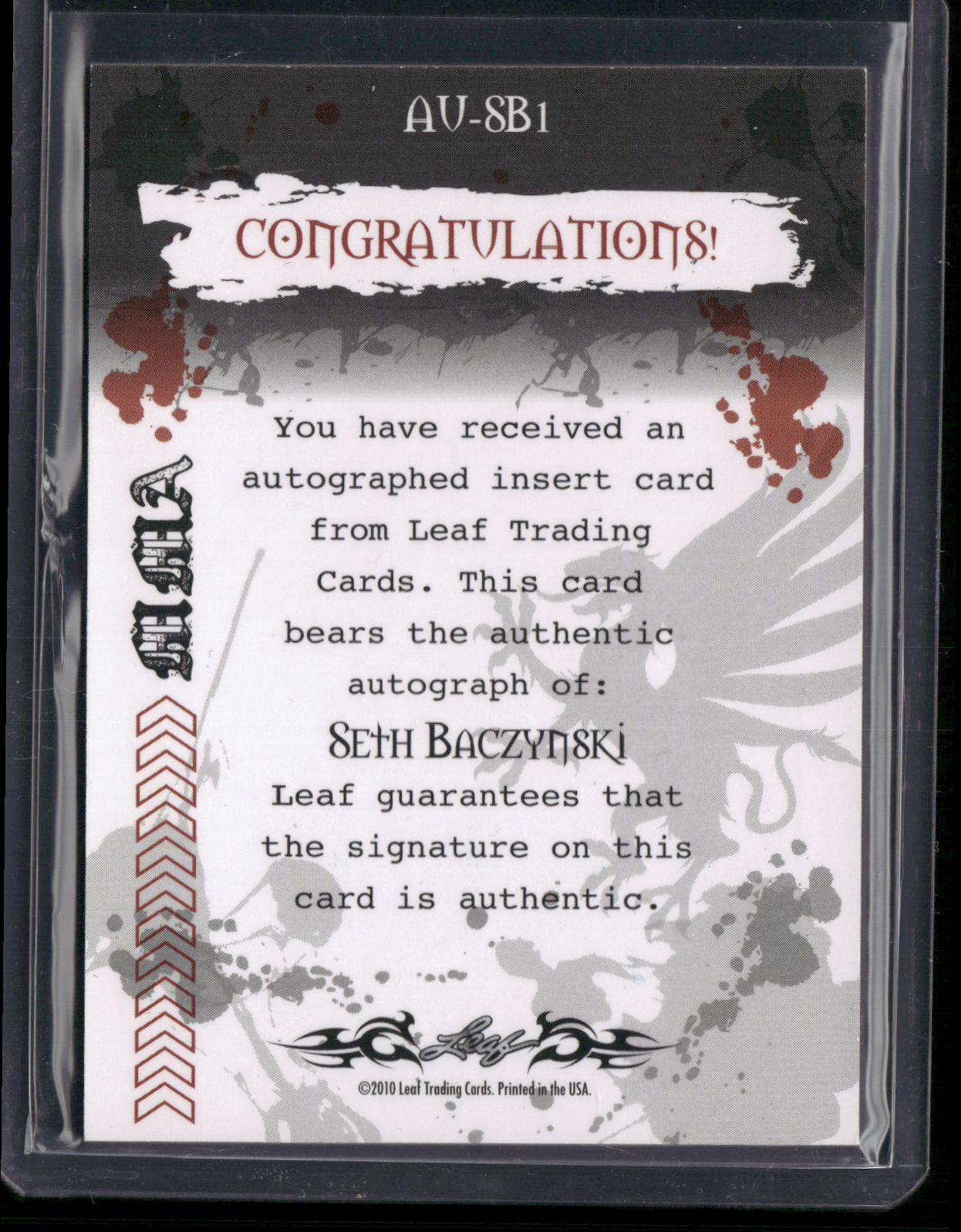 2010 MMA SETH BACZYNSKI #AU-SB1 Auto (NM)