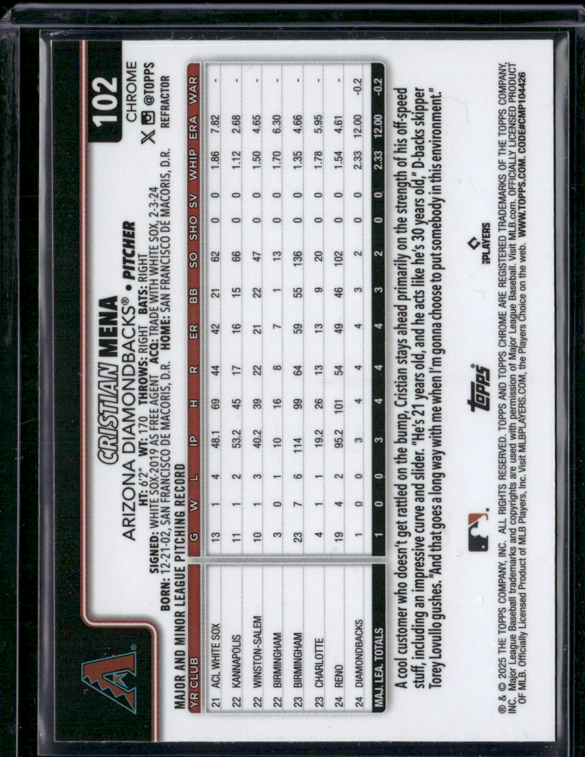 2025 Topps Chrome CHRISTIAN MENA #102 Rainbow Refractor Rookie RC