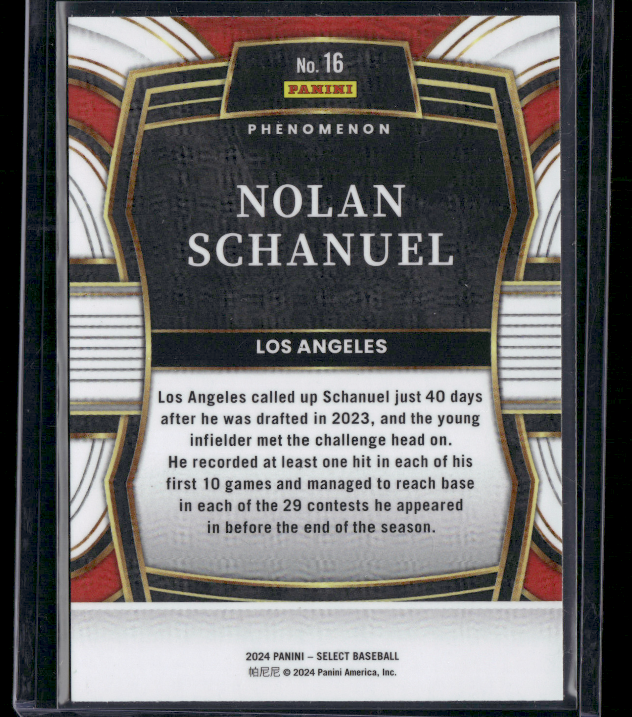 2024 Select Baseball NOLAN SCHANUEL #16 Phenomenon Rookie RC