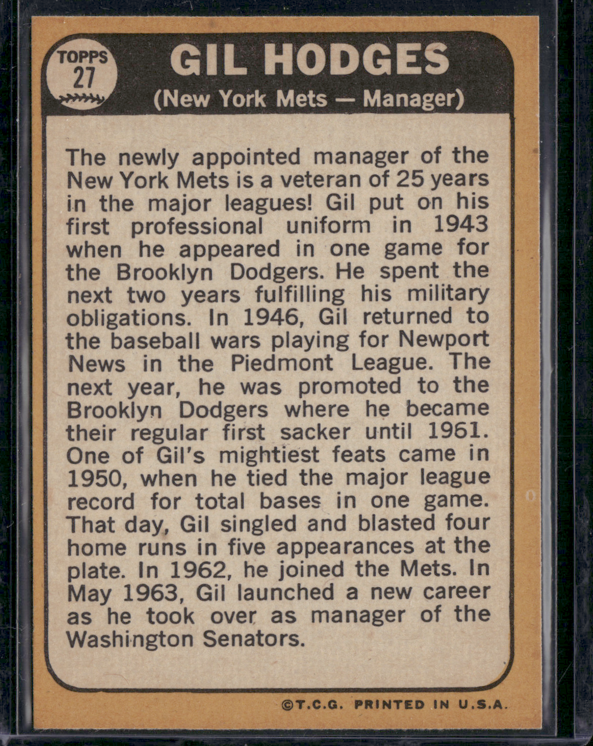 1968 Topps GIL HODGES #27 (EX)