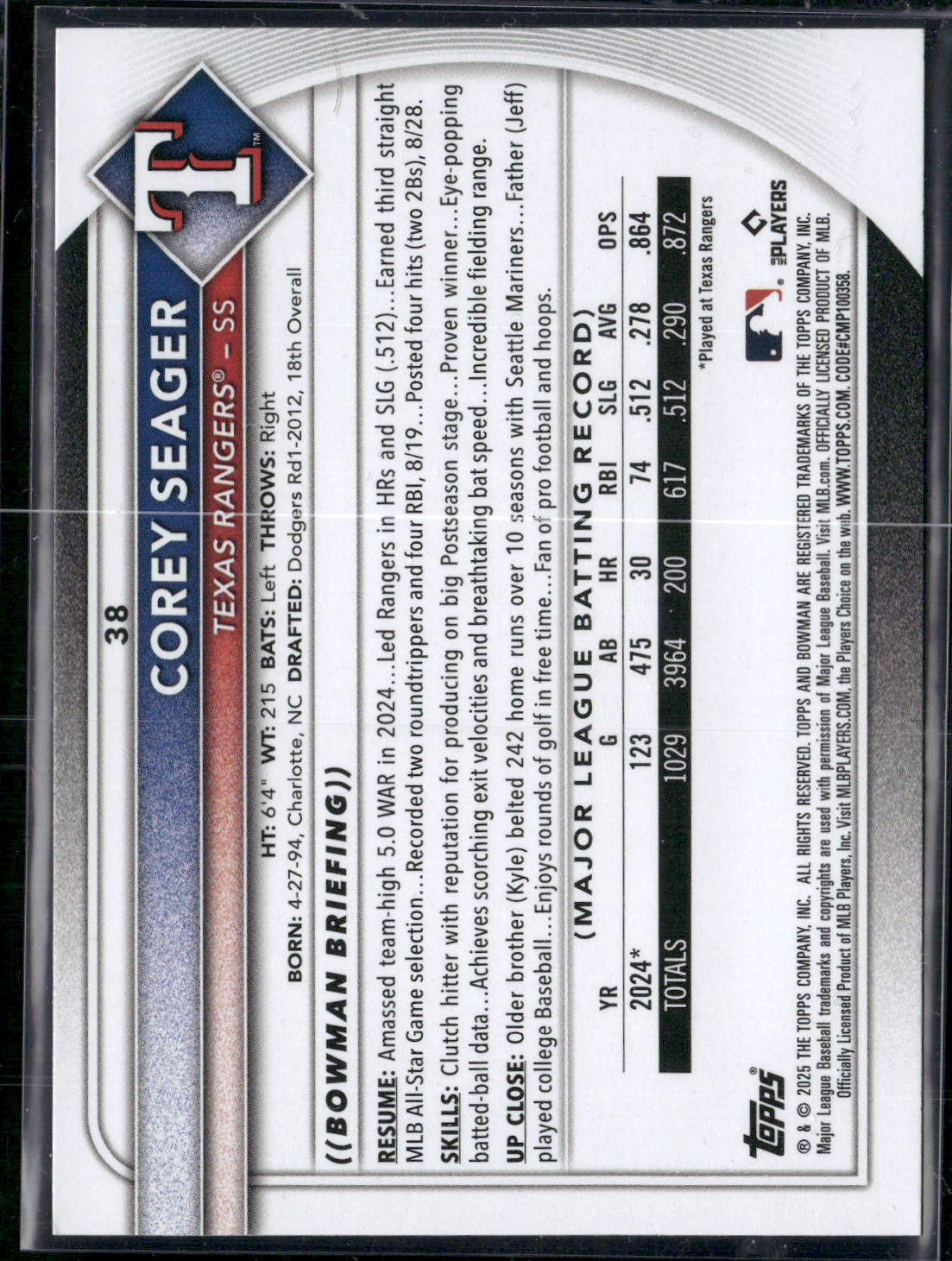 2025 Bowman COREY SEAGER #38
