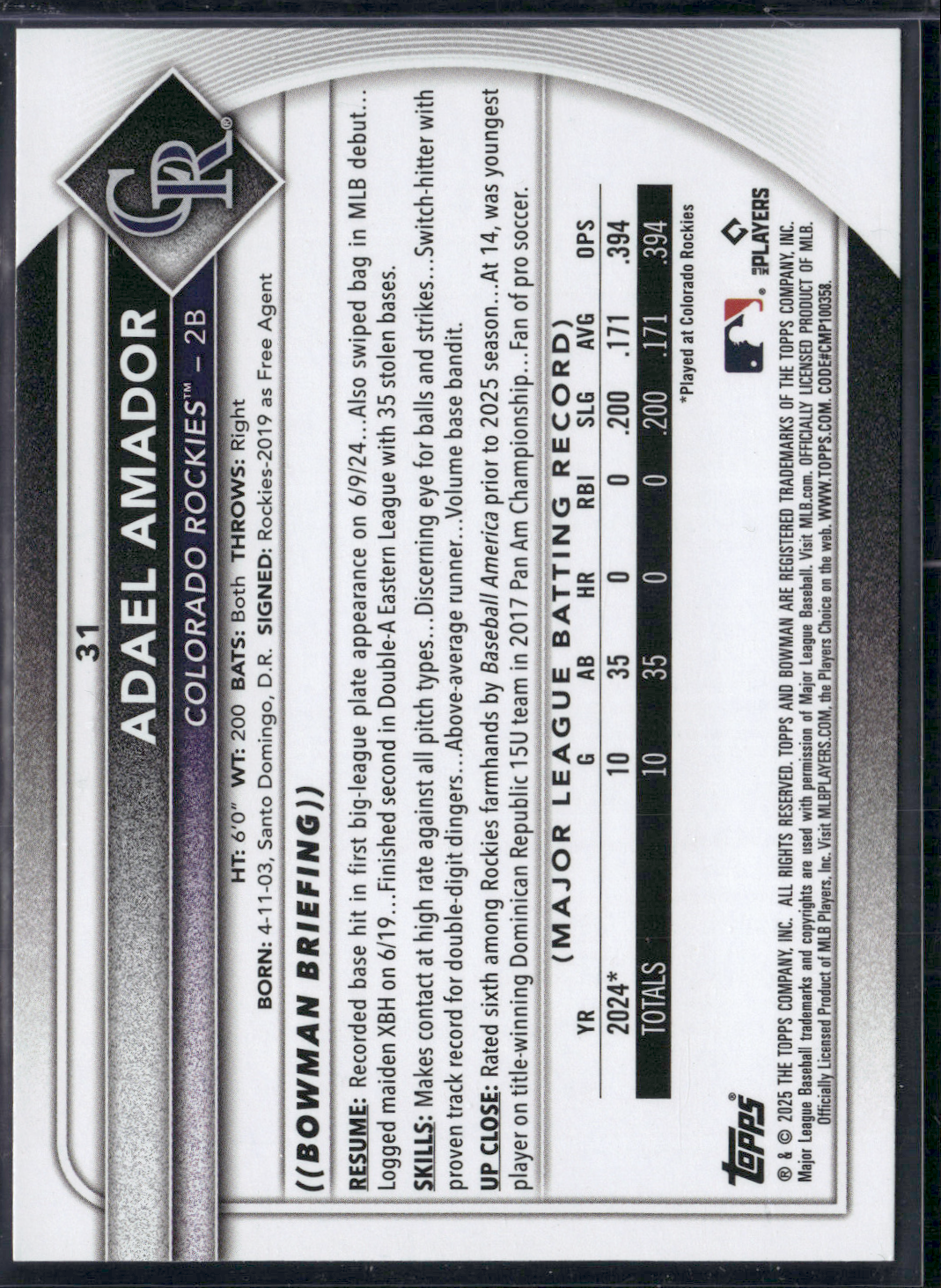 2025 Bowman ADAEL AMADOR Rookie Card RC #31