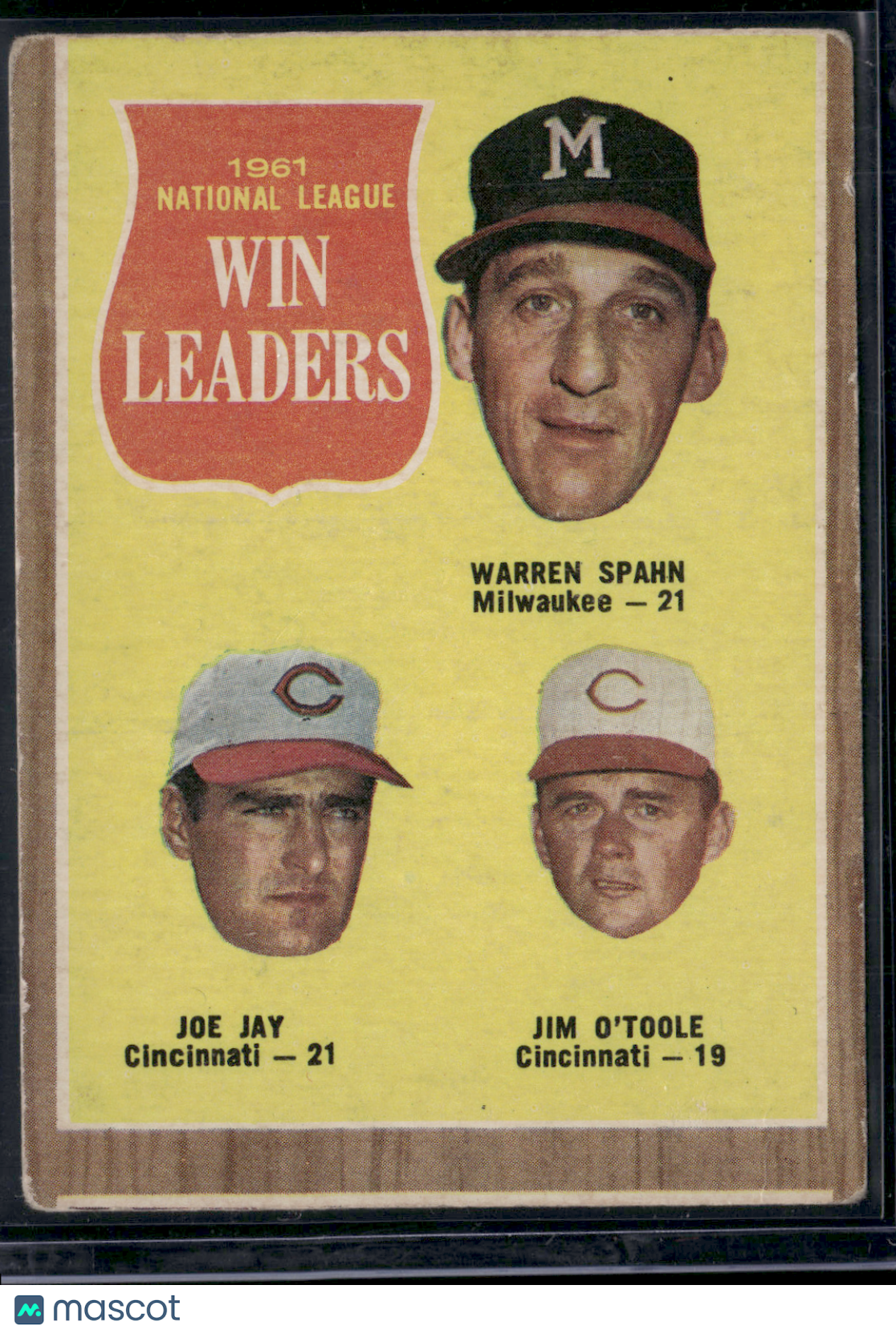 1962 Topps WARREN SPAHN/JOE JAY/JIM O'TOOLE #58 1961 NL Win Leaders (Good)