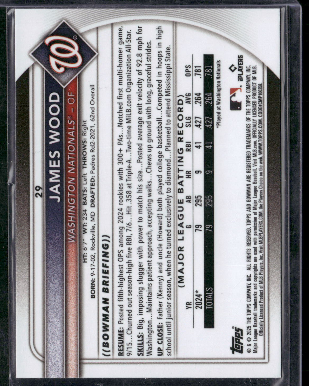 2025 Bowman Chrome JAMES WOOD #29 Rookie Red Shield BUYBACK RC