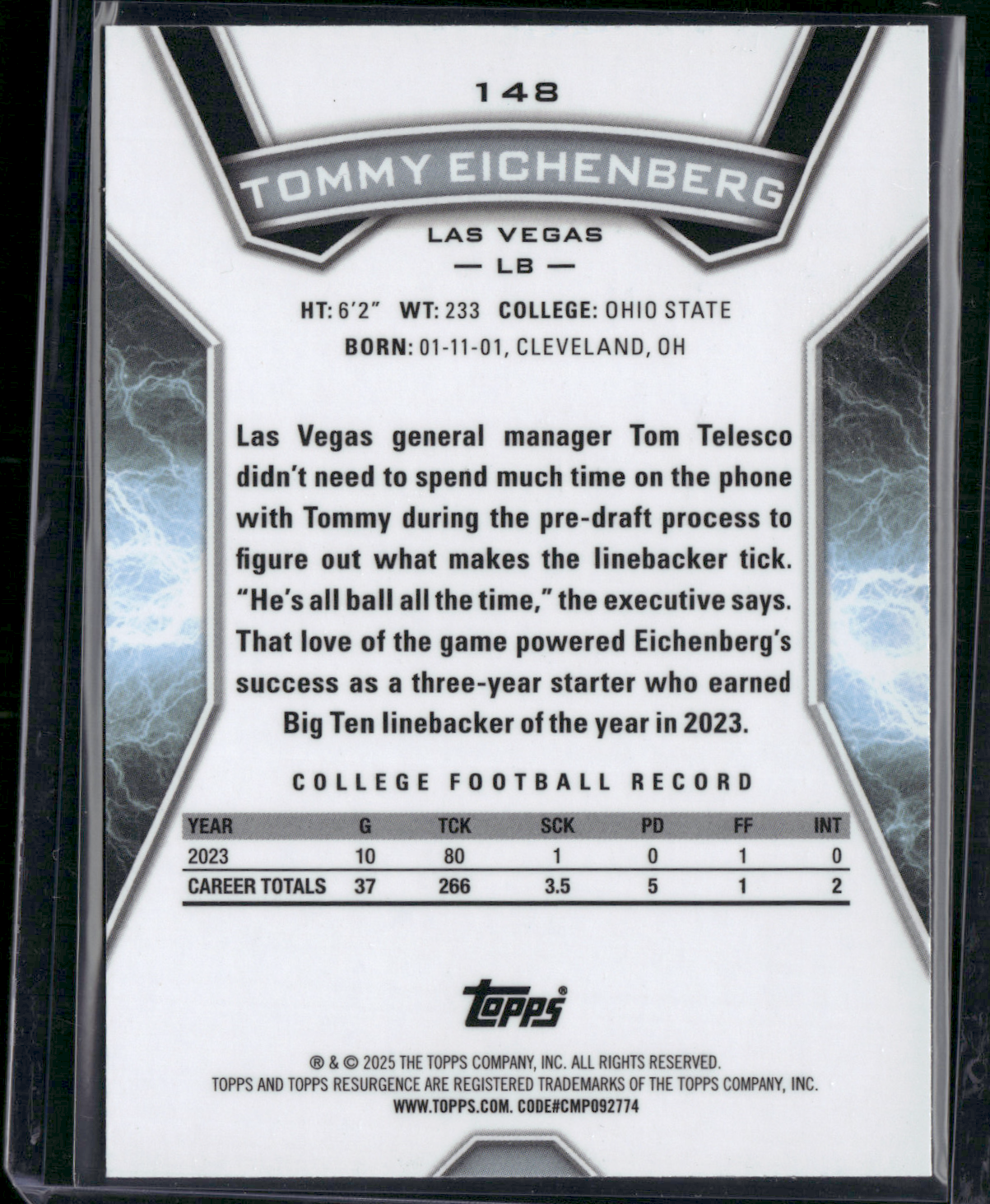 2024 Topps Resurgence TOMMY EICHENBERG #148 MOLTEN LAVA FOILBOARD Rookie Card RC