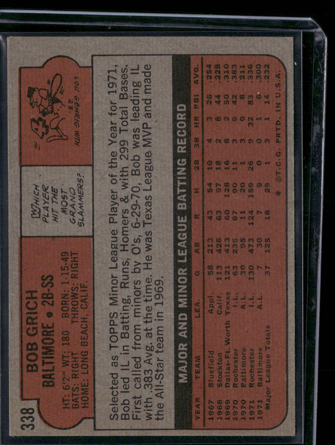 1972 Topps BOB GRICH #338 (VG)