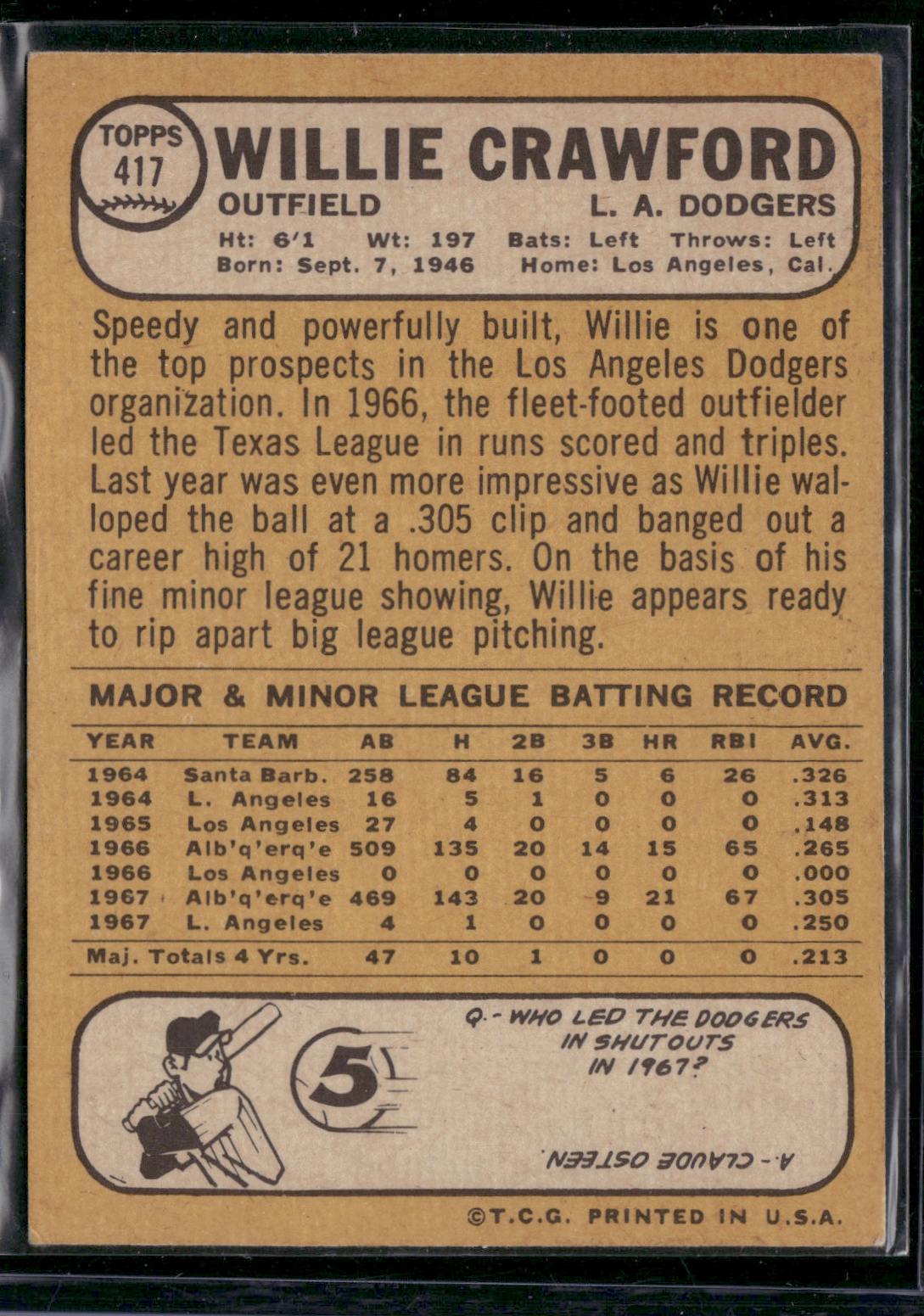 1968 Topps WILLIE CRAWFORD #417