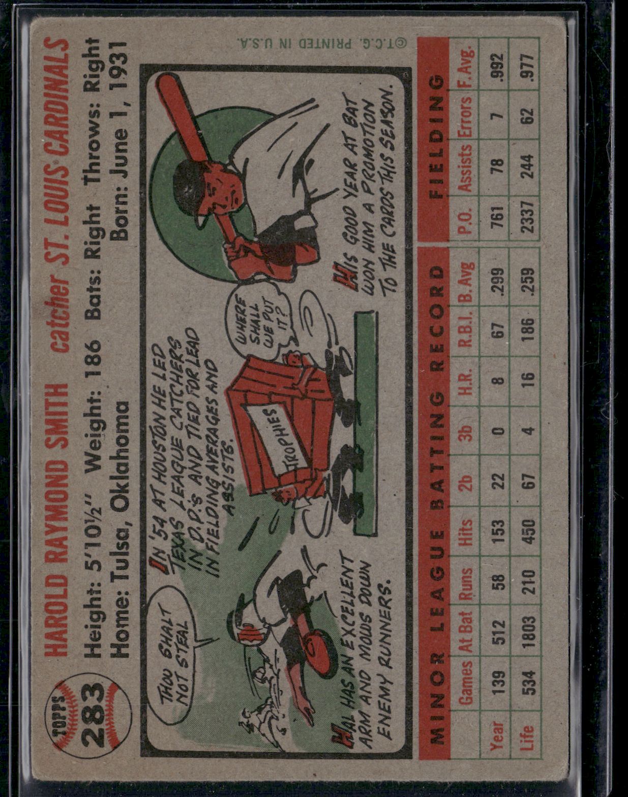 1956 Topps HAL SMITH #283 Light Wrinkle