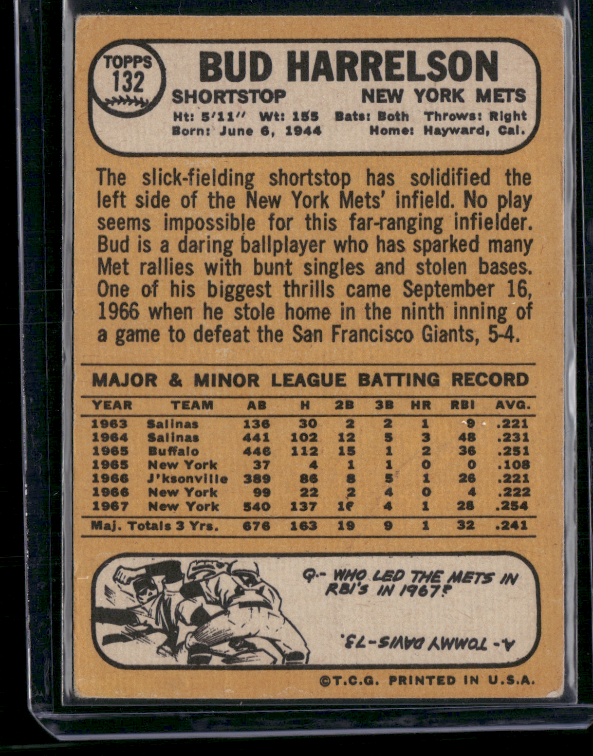 1968 Topps BUD HARRELSON #132