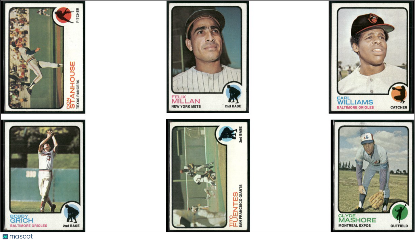 1973 Topps 6 ~ CARDLOT Don Stanhouse/Clyde Mashore (VG-VG/EX)