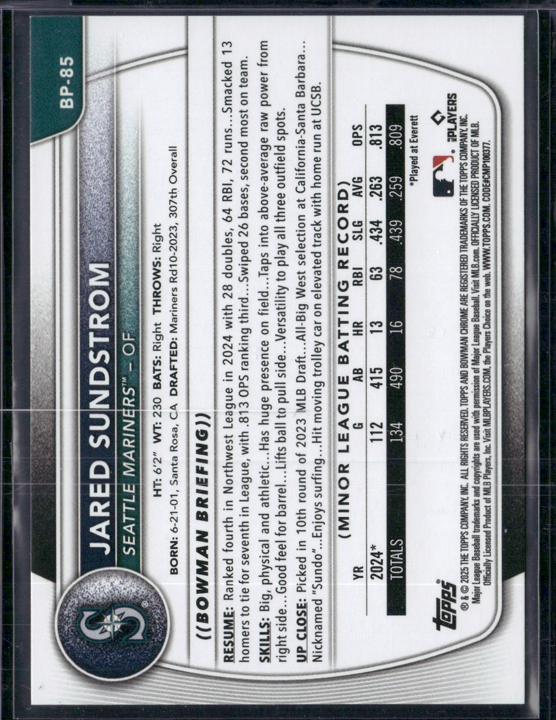 2025 Bowman JARED SUNDSTROM #BP-85 1st Bowman