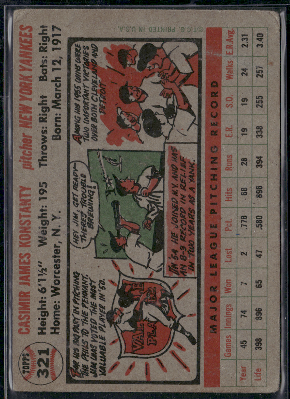 1956 Topps JIM KONSTANTY #321 Wrinkles