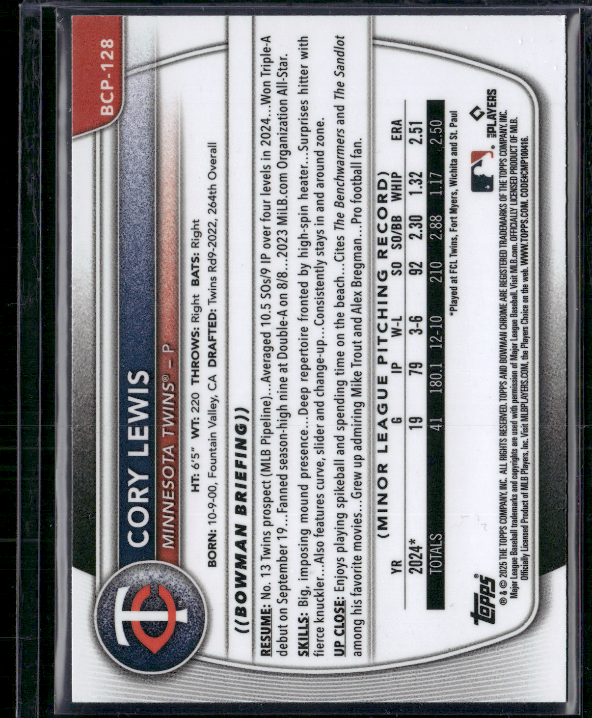 2025 Bowman CORY LEWIS #BCP-128 1st Bowman Chrome