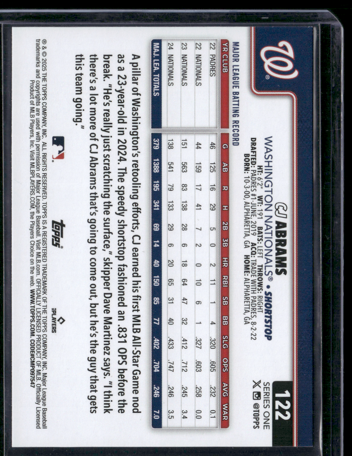 2025 Topps Series 1 CJ ABRAMS #122 Glitter Foil