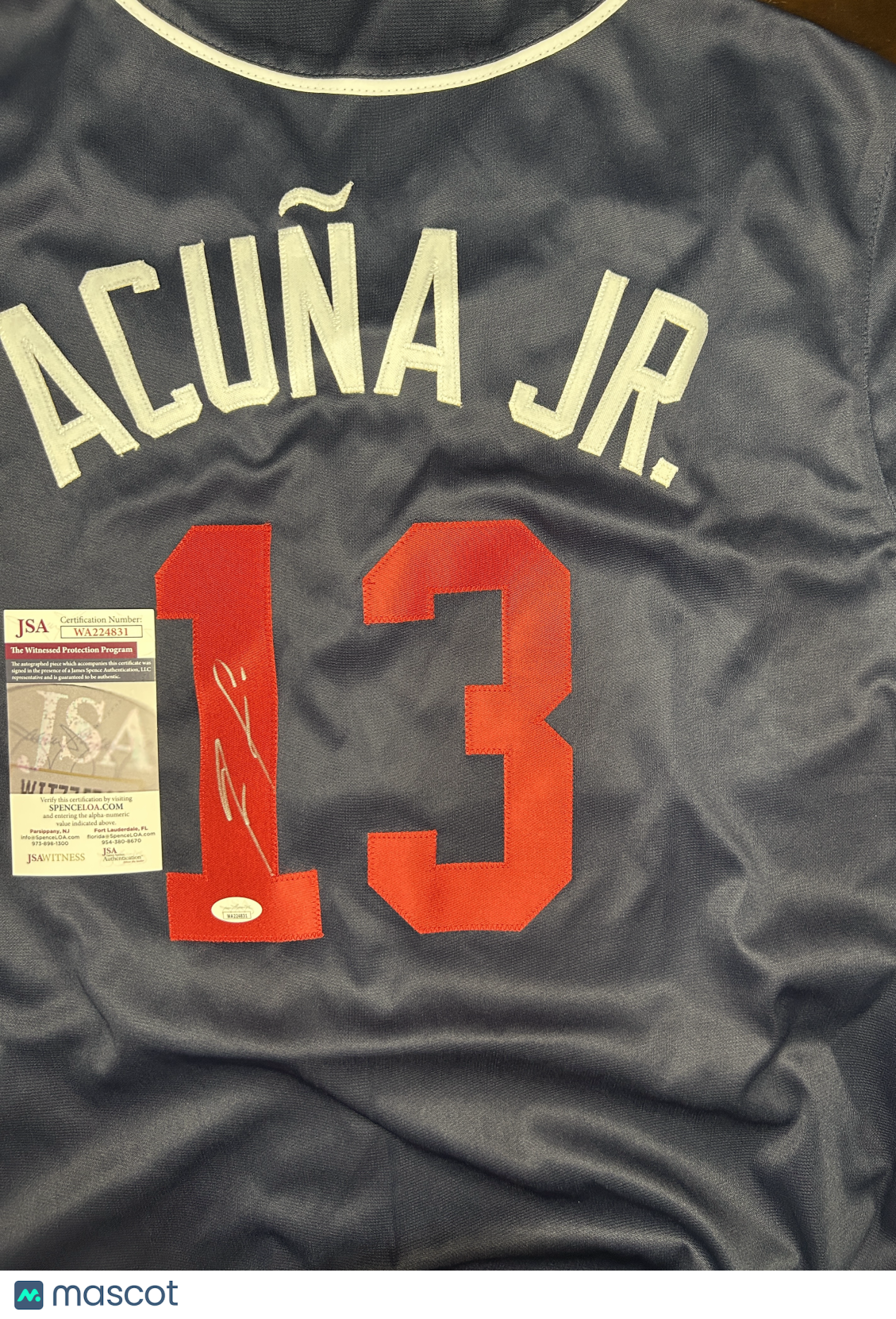 RONALD ACUNA JR Signed Jersey -JSA Authenticated -Custom Braves Dark Blue -AUTO