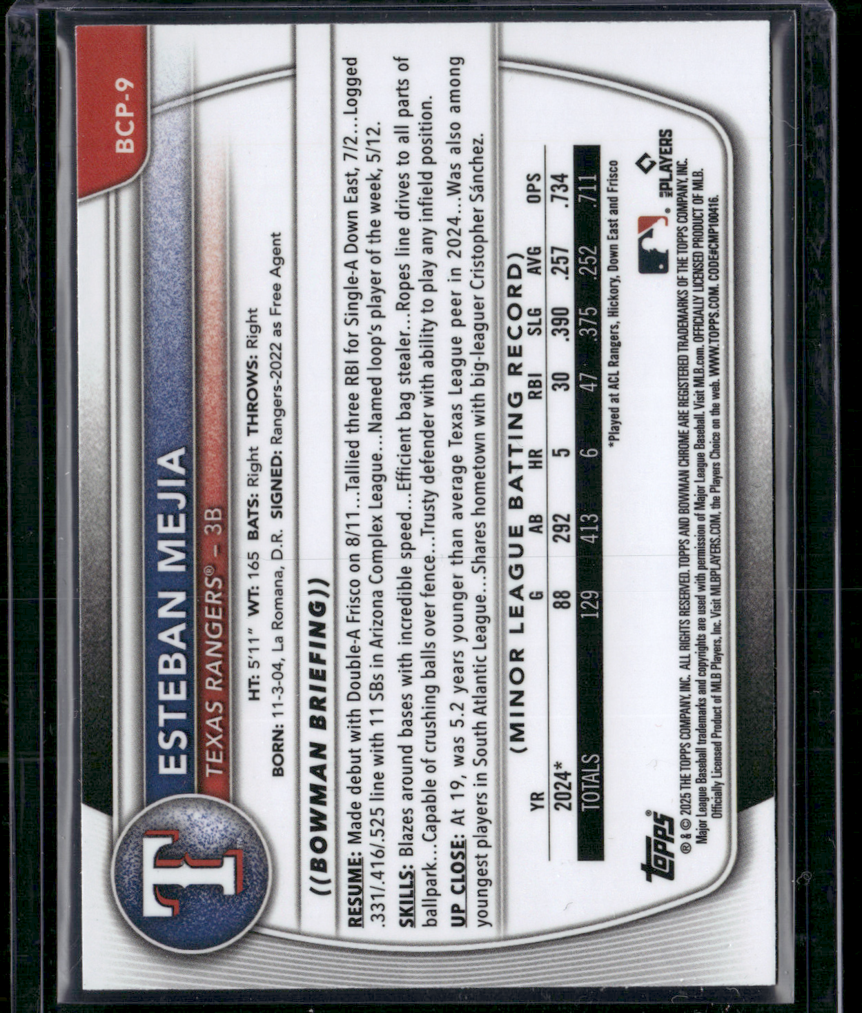 2025 Bowman ESTEBAN MEJIA #BCP-9 1st Bowman Chrome