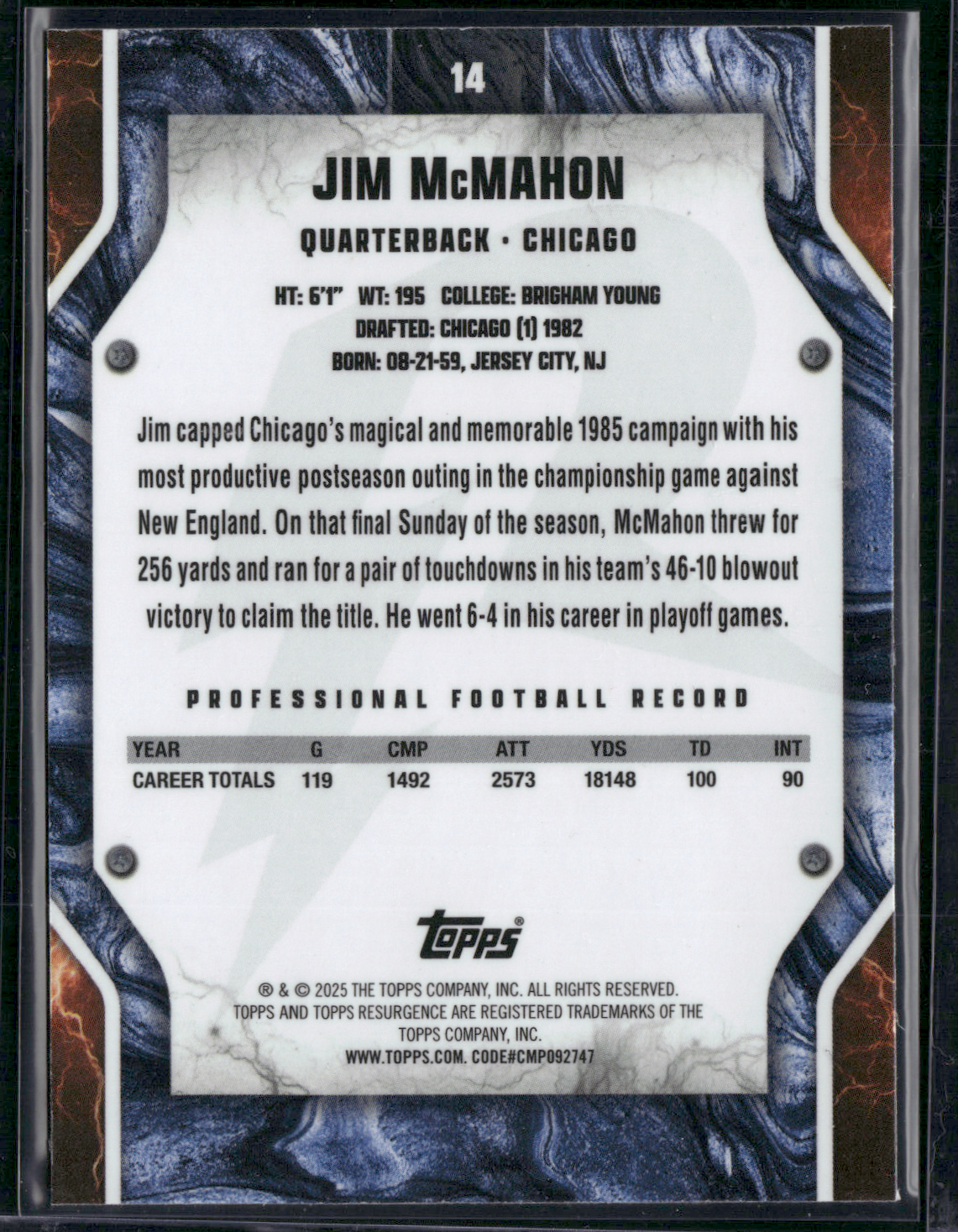2024 Topps Resurgence JIM MCMAHON #14