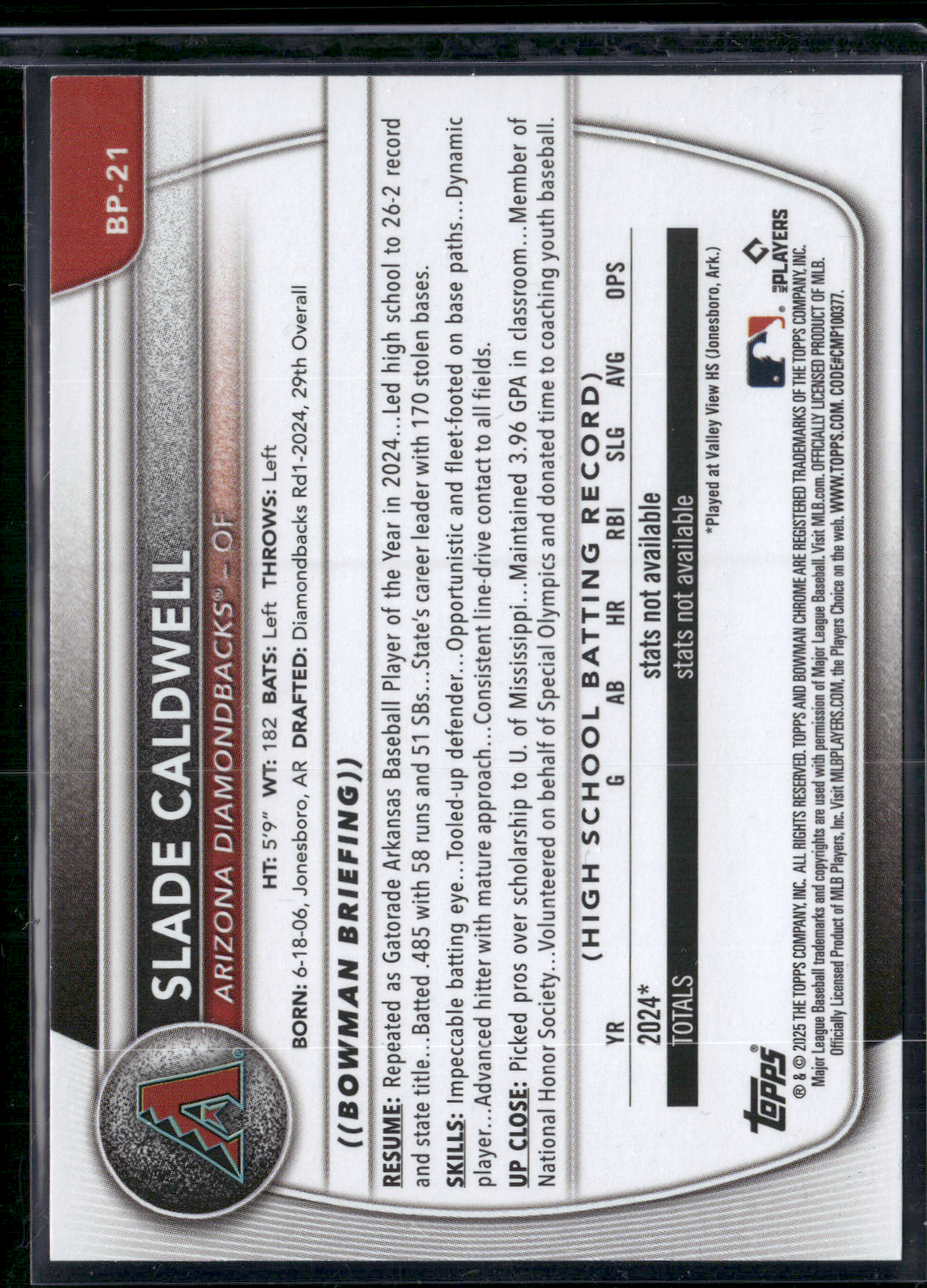 2025 Bowman SLADE CALDWELL #BP-21 1st Bowman