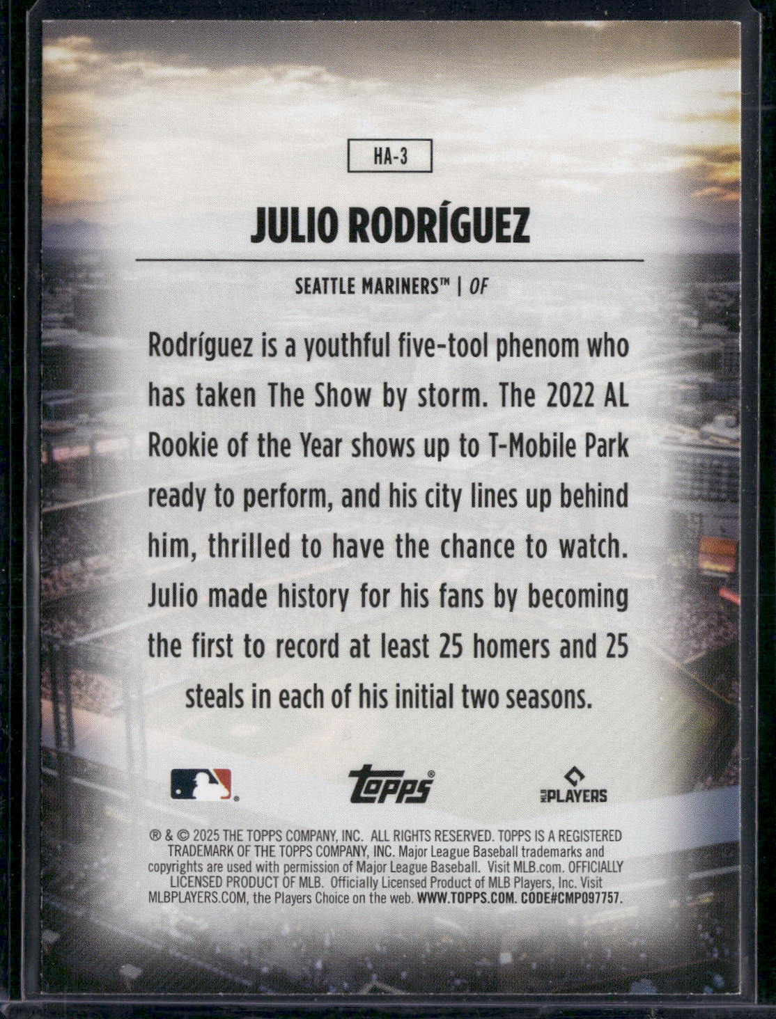 2025 Topps JULIO RODRIGUEZ #HA-3 Home Field Advantage (NM)
