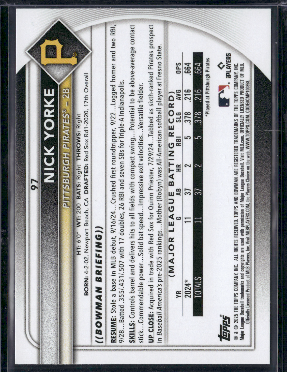2025 Bowman NICK YORKE Rookie Card RC #97
