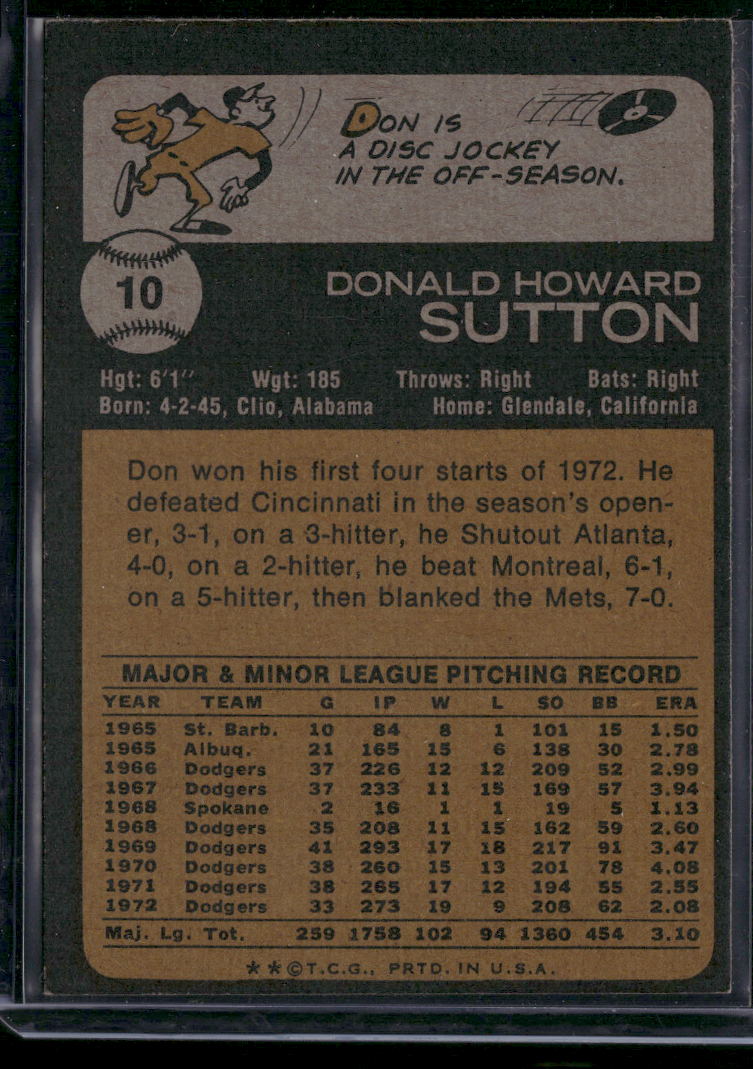 1973 Topps DON SUTTON #10 (EX)