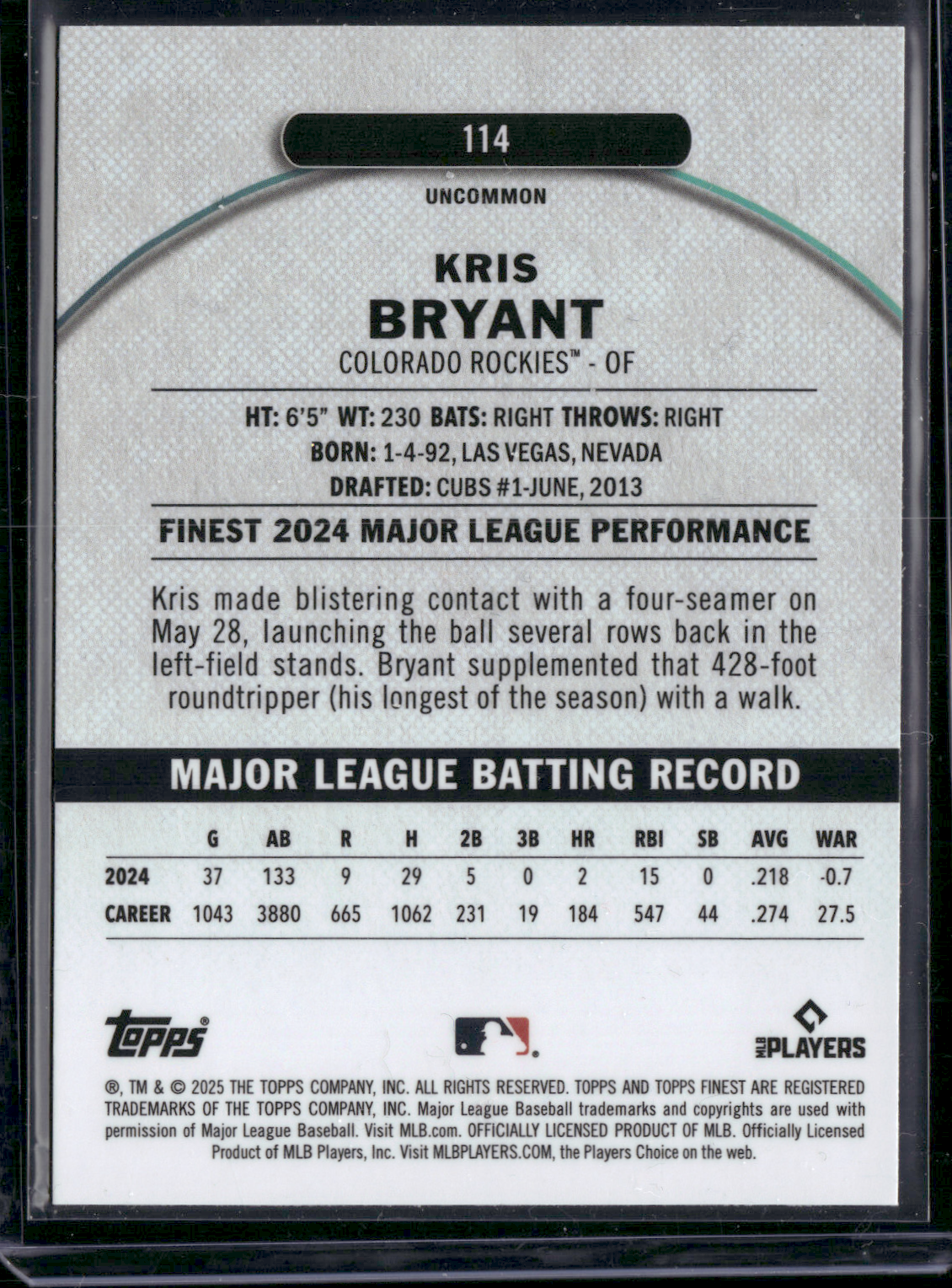 2025 Finest KRIS BRYANT #114 Uncommon