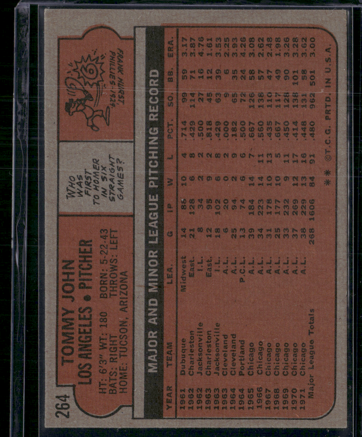 1972 Topps TOMMY JOHN #264