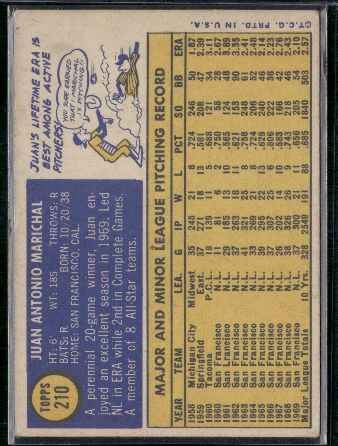 1970 Topps JUAN MARICHAL #210 Unknown Marking on Front (VG)