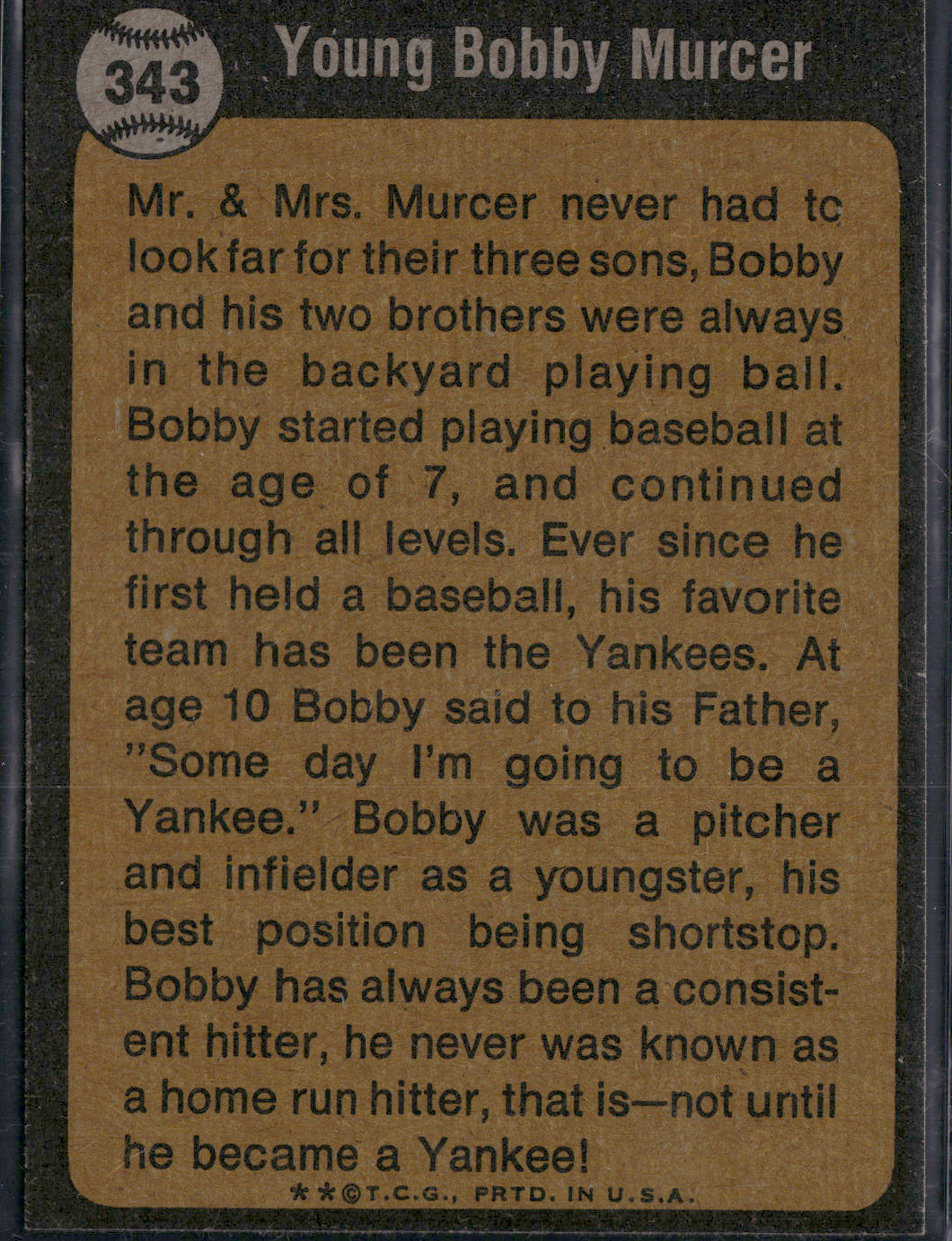 1973 Topps BOBBY MURCER #343 Boyhood Photos of the Stars Edge Chip (EX)