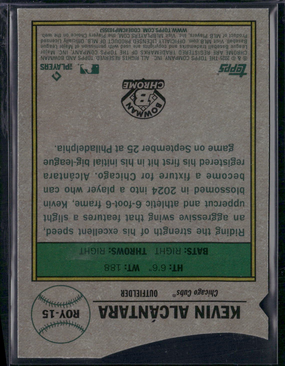 2025 Bowman KEVIN ALCANTARA #ROY-15 Chrome Mojo RC